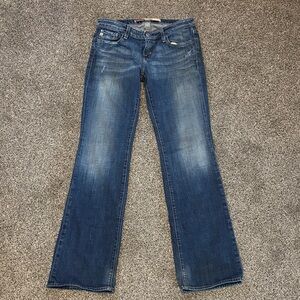 Big Star Remy Low Rise Distressed Cotton Blend Stretch Denim Blue Jeans Size 28L